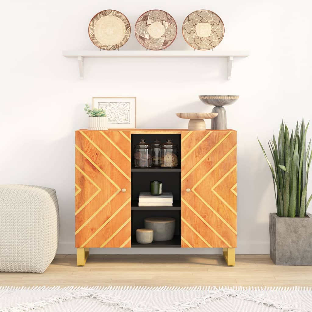 Dulap Lateral, Maro Și Negru, 90X33,5X75 Cm Lemn Masiv De Mango