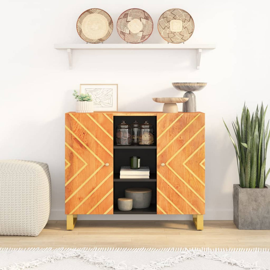 Dulap Lateral, Maro Și Negru, 90X33,5X75 Cm Lemn Masiv De Mango