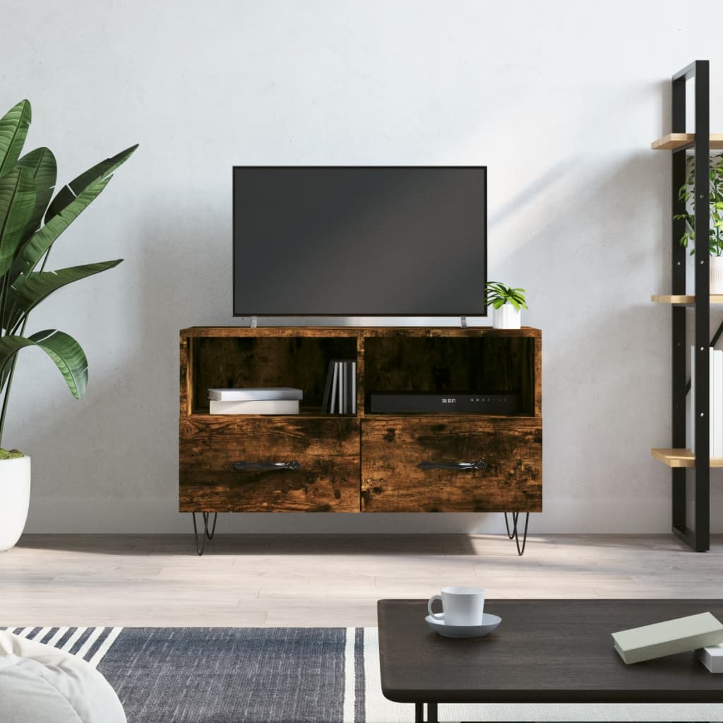 Comodă Tv, Stejar Fumuriu, 80X36X50 Cm, Lemn Prelucrat