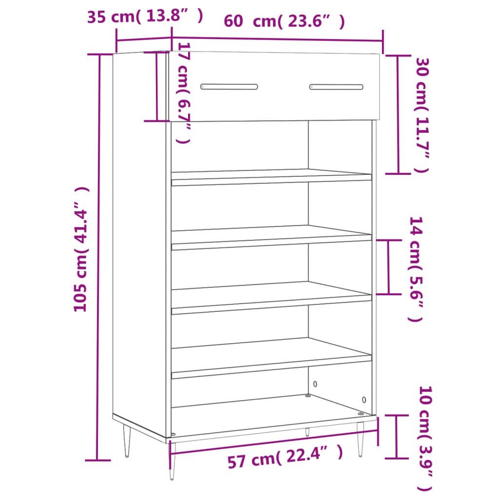 Pantofar, Gri Sonoma, 60X35X105 Cm, Lemn Prelucrat