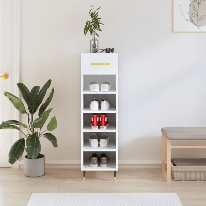 Pantofar, Alb Extralucios, 30X35X105 Cm, Lemn Prelucrat