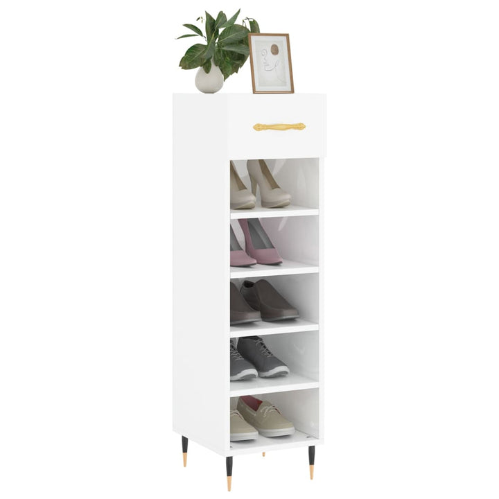 Pantofar, Alb Extralucios, 30X35X105 Cm, Lemn Prelucrat