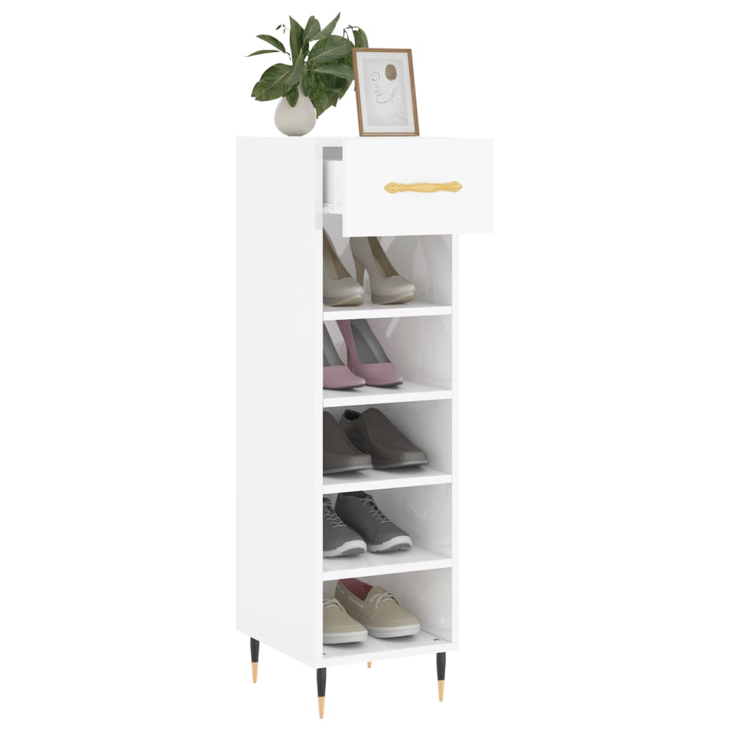 Pantofar, Alb Extralucios, 30X35X105 Cm, Lemn Prelucrat