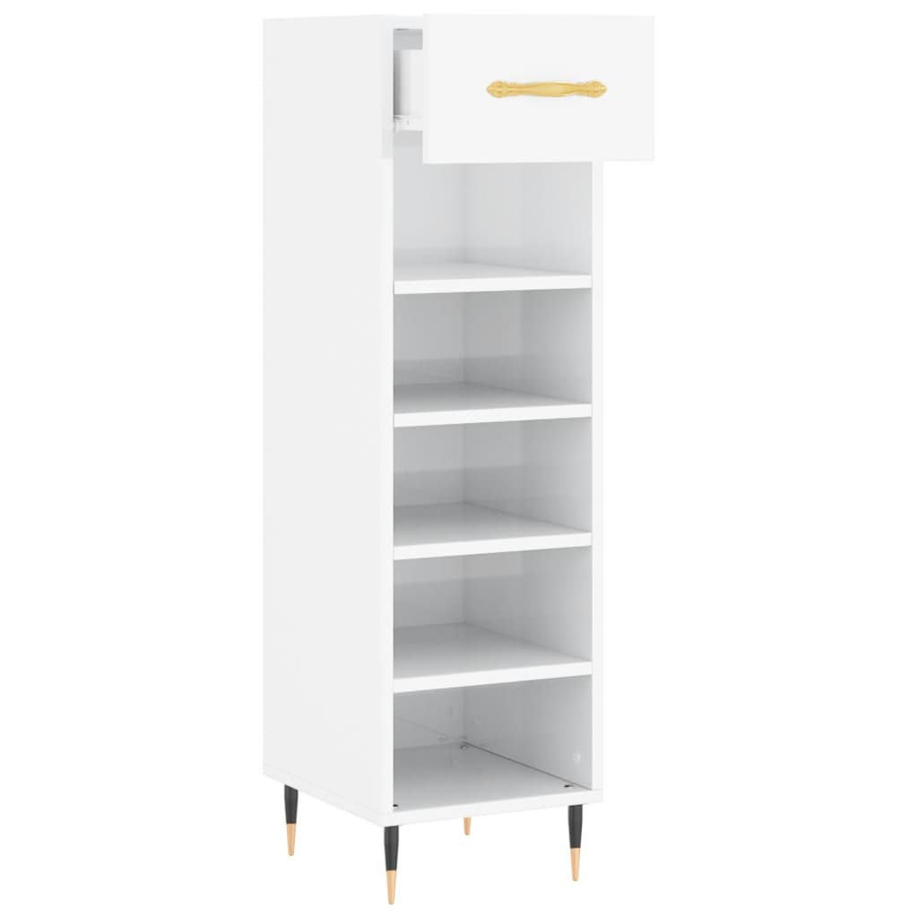 Pantofar, Alb Extralucios, 30X35X105 Cm, Lemn Prelucrat