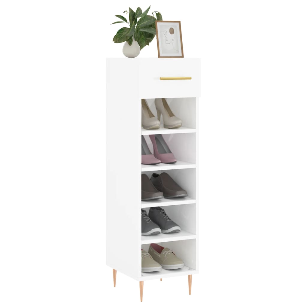 Pantofar, Alb Extralucios, 30X35X105 Cm, Lemn Prelucrat