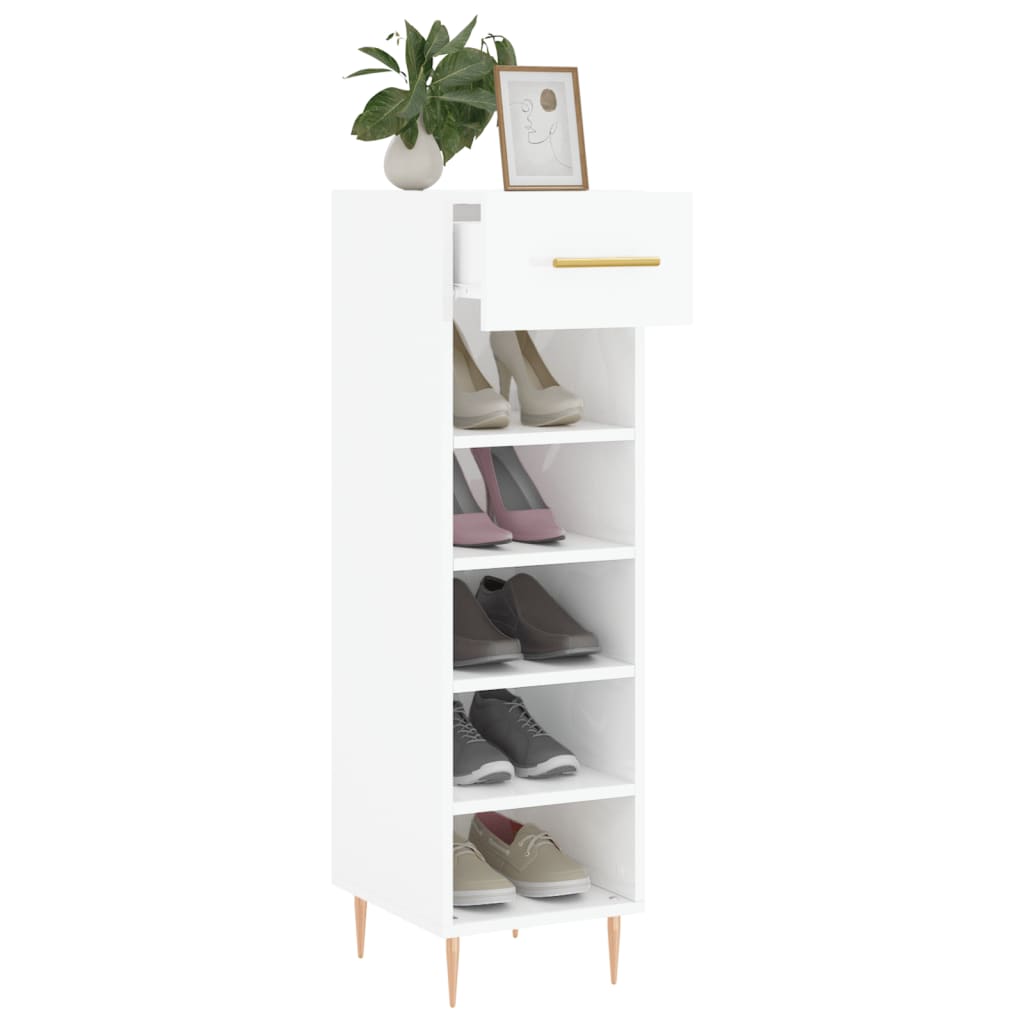 Pantofar, Alb Extralucios, 30X35X105 Cm, Lemn Prelucrat