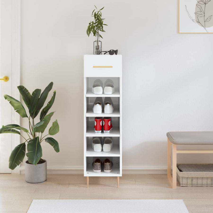 Pantofar, Alb Extralucios, 30X35X105 Cm, Lemn Prelucrat