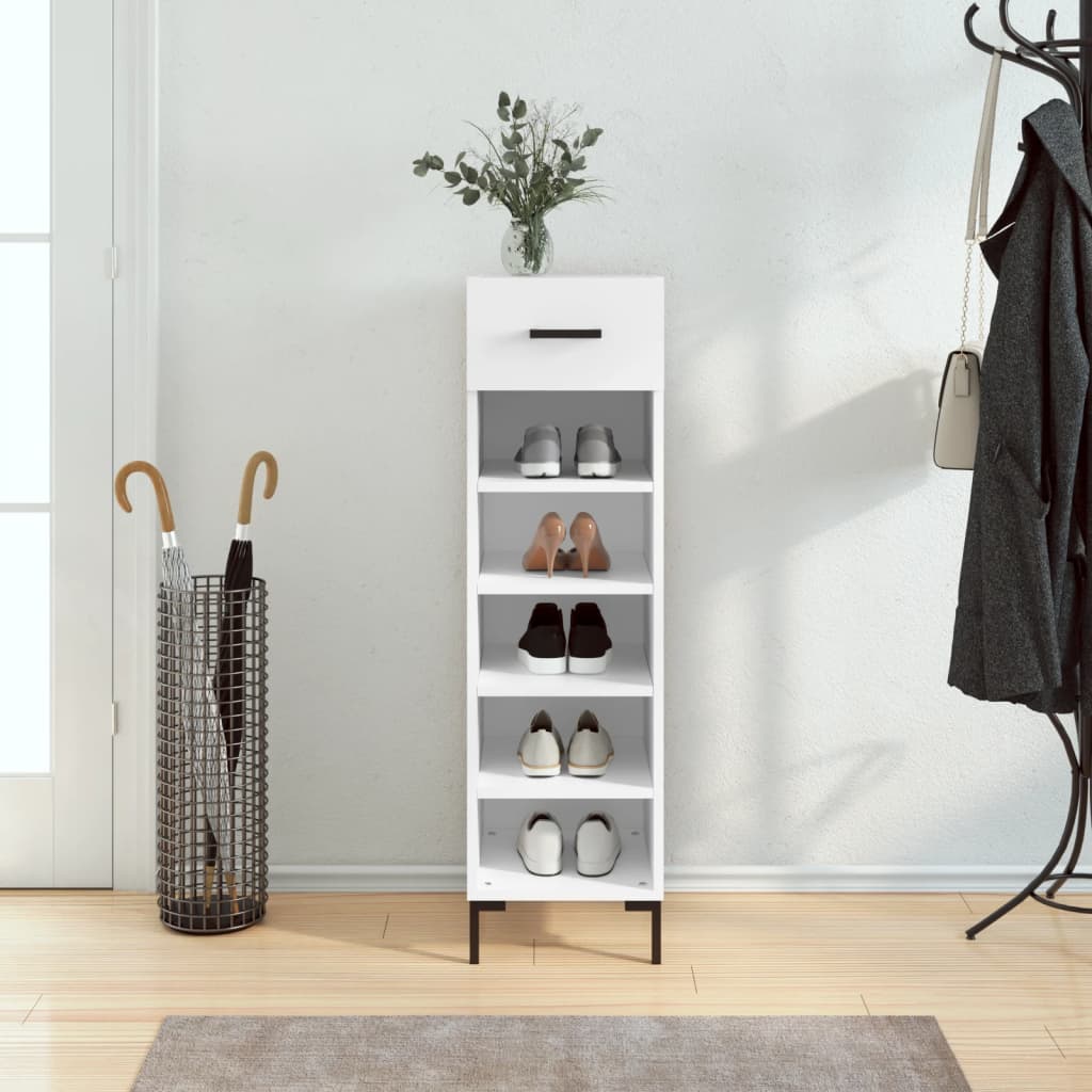 Pantofar, Alb Extralucios, 30X35X105 Cm, Lemn Prelucrat