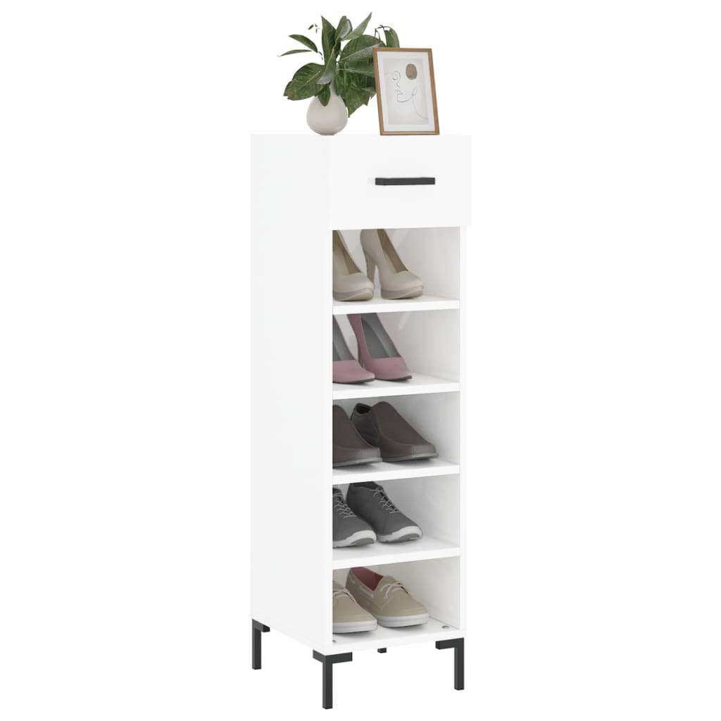 Pantofar, Alb Extralucios, 30X35X105 Cm, Lemn Prelucrat