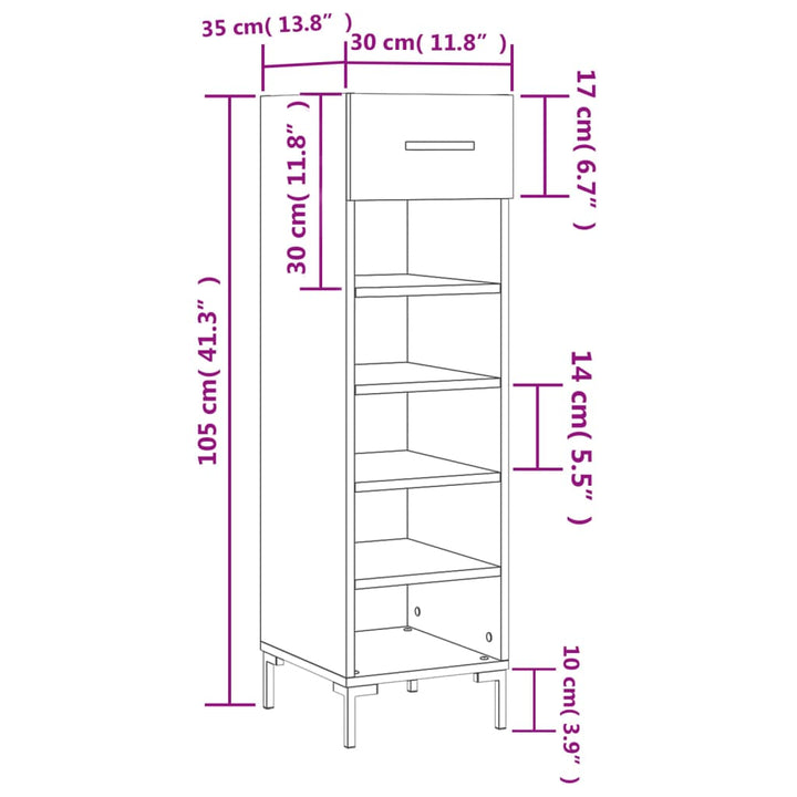 Pantofar, Alb Extralucios, 30X35X105 Cm, Lemn Prelucrat