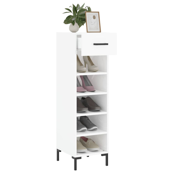 Pantofar, Alb Extralucios, 30X35X105 Cm, Lemn Prelucrat