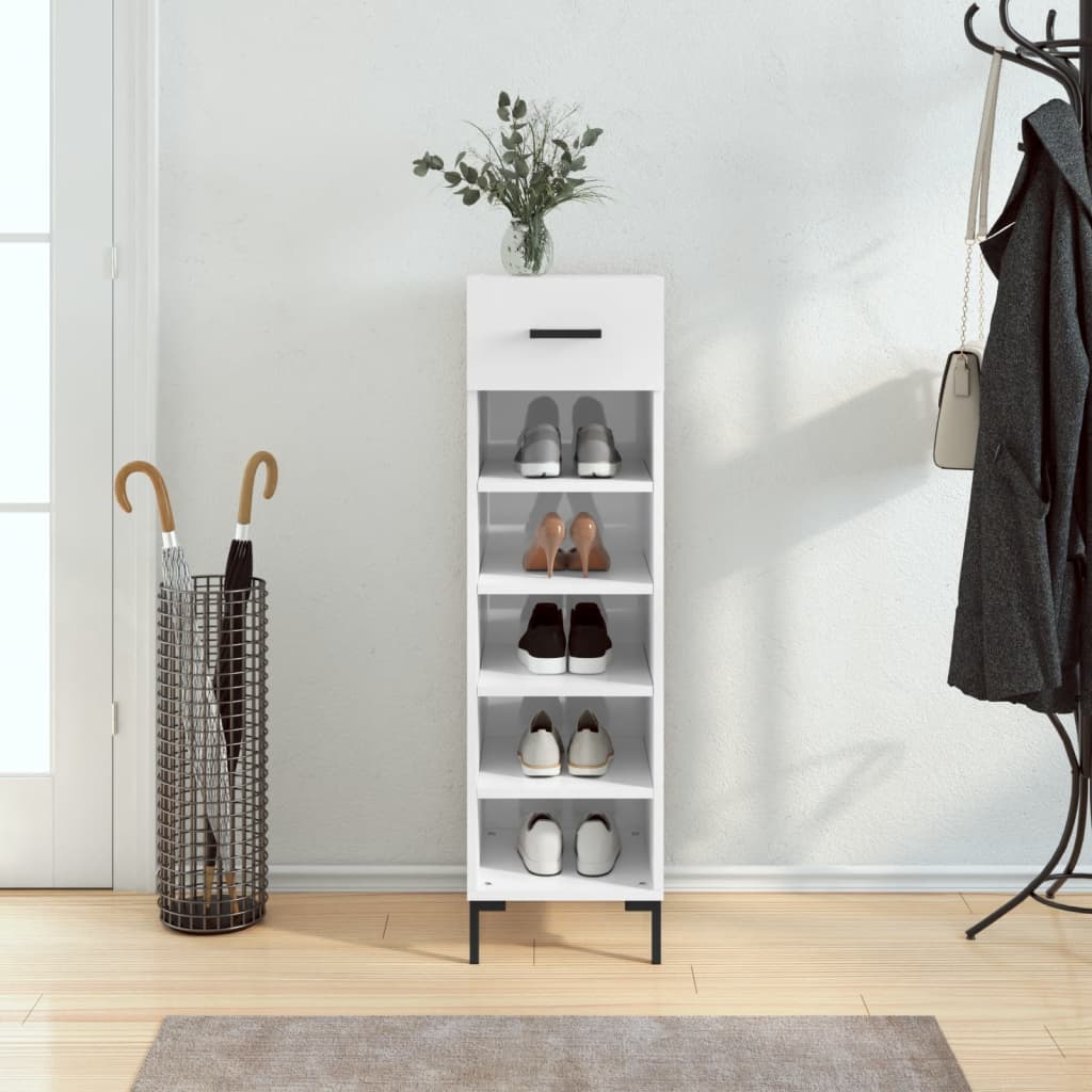 Pantofar, Alb Extralucios, 30X35X105 Cm, Lemn Prelucrat