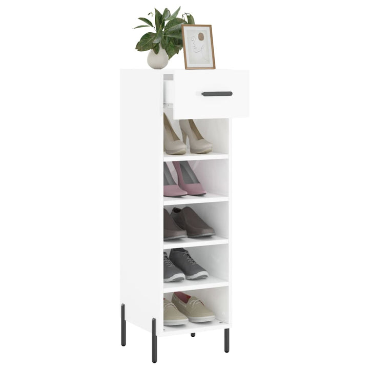Pantofar, Alb Extralucios, 30X35X105 Cm, Lemn Prelucrat