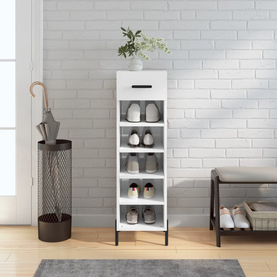 Pantofar, Alb Extralucios, 30X35X105 Cm, Lemn Prelucrat