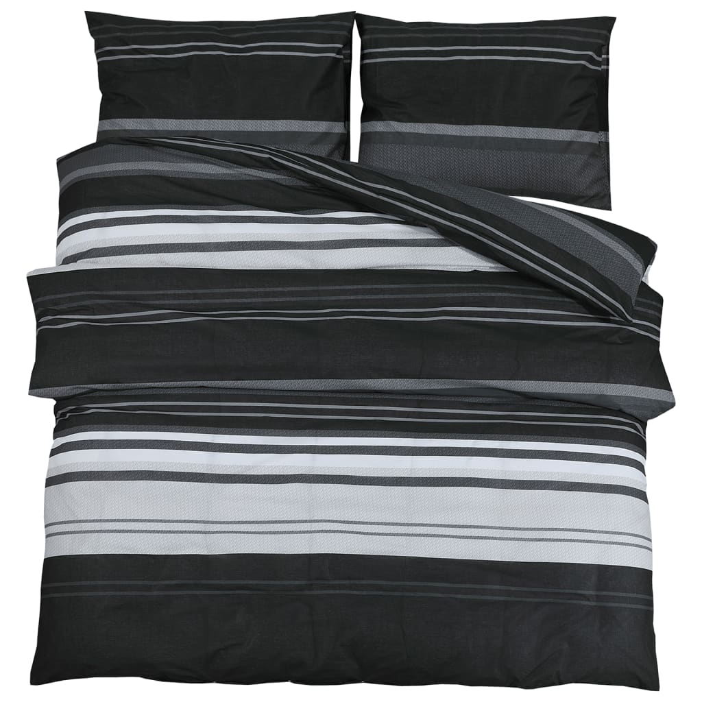 Set Cu Husă De Pilotă, Negru Și Alb, 200X200 Cm, Bumbac