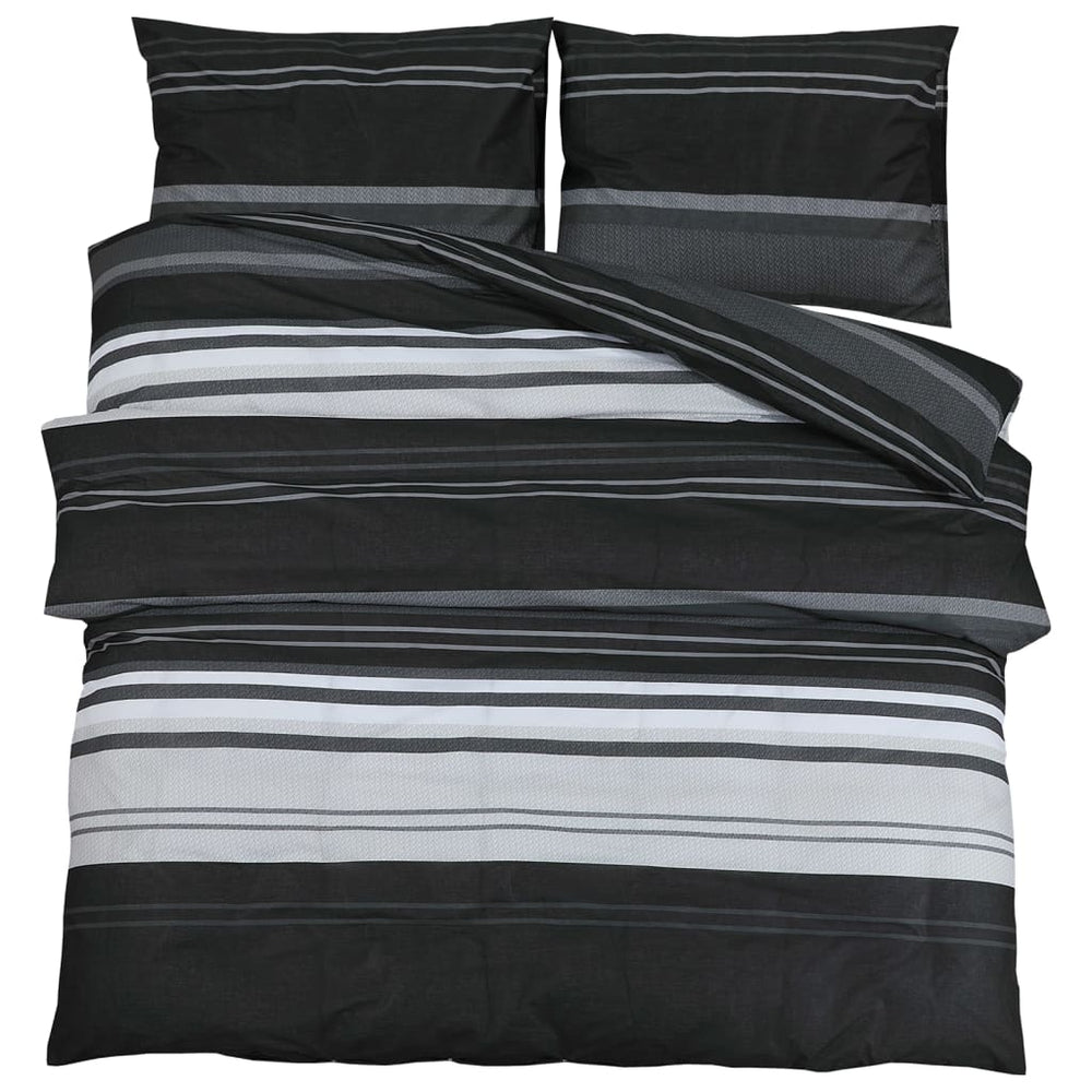 Set Cu Husă De Pilotă, Negru Și Alb, 220X240 Cm, Bumbac Dungi Negre
