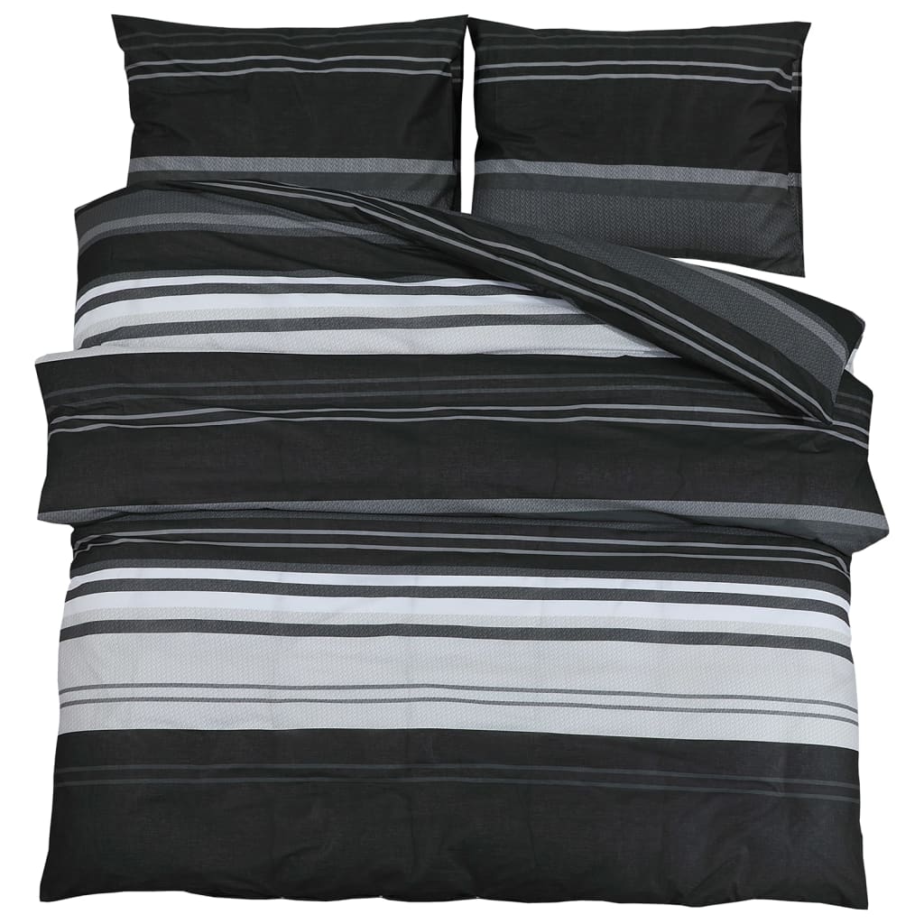 Set Cu Husă De Pilotă, Negru Și Alb, 220X240 Cm, Bumbac Dungi Negre