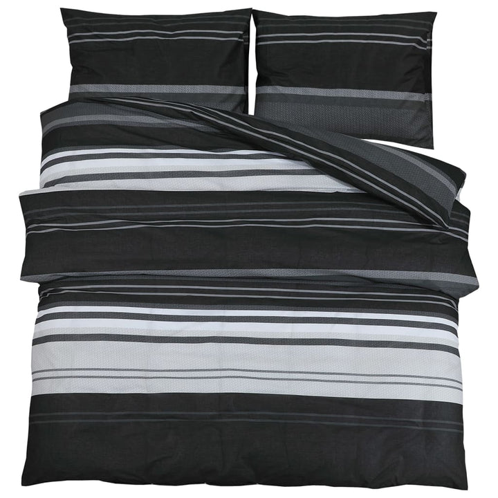 Set Cu Husă De Pilotă, Negru Și Alb, 220X240 Cm, Bumbac Dungi Negre