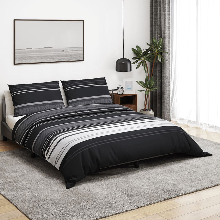 Set Cu Husă De Pilotă, Negru Și Alb, 260X240 Cm, Bumbac