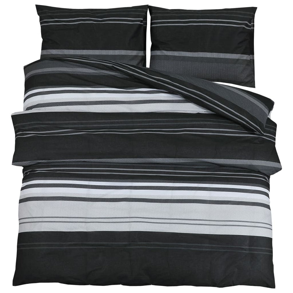 Set Cu Husă De Pilotă, Negru Și Alb, 200X220 Cm, Bumbac Dungi Negre