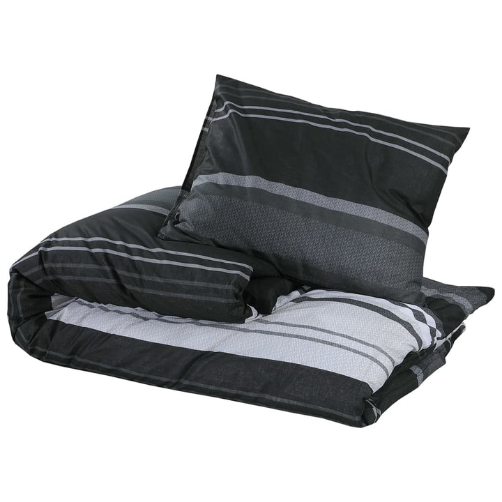 Set Cu Husă De Pilotă, Negru Și Alb, 200X220 Cm, Bumbac Dungi Negre