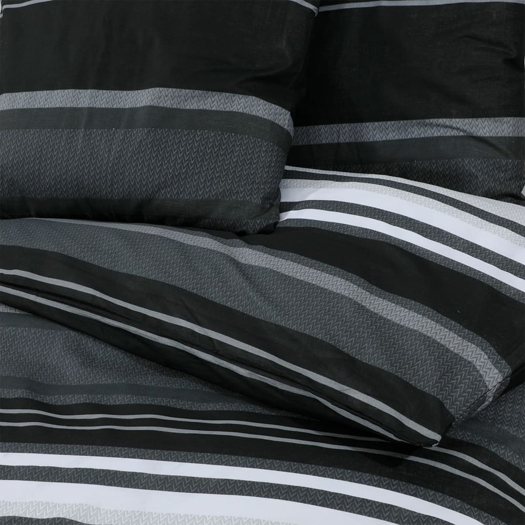 Set Cu Husă De Pilotă, Negru Și Alb, 200X220 Cm, Bumbac Dungi Negre
