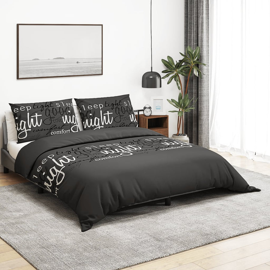 Set Cu Husă De Pilotă, Negru, 240X220 Cm, Bumbac Alb Și Negru