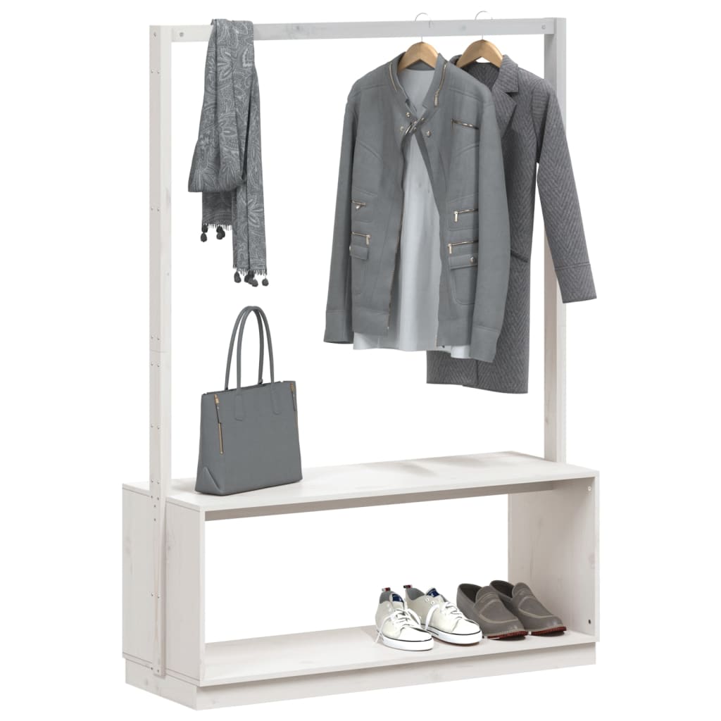 Cuier Haine Cu Pantofar 113X40X157,5 Cm Lemn Masiv De Pin