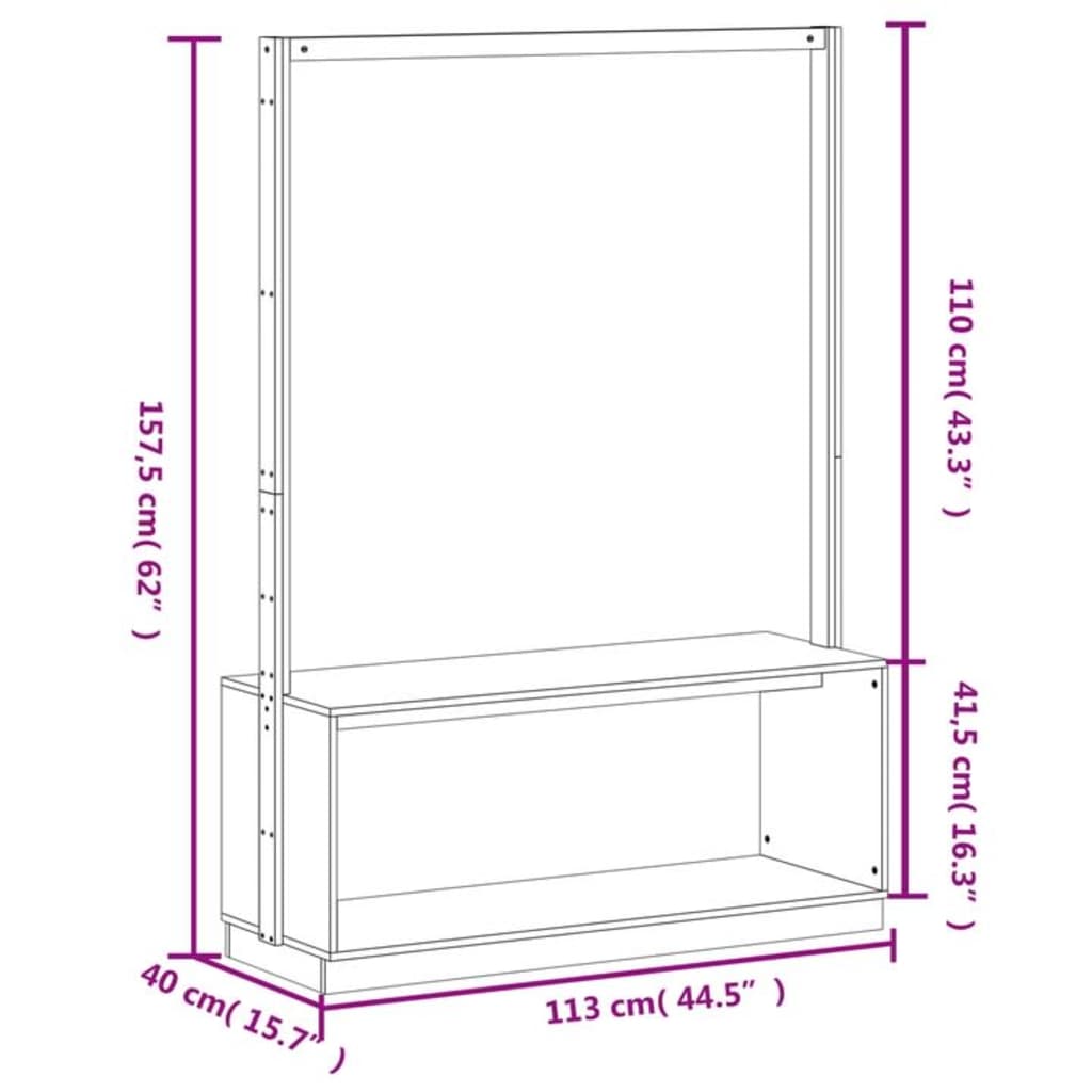 Cuier Haine Cu Pantofar 113X40X157,5 Cm Lemn Masiv De Pin