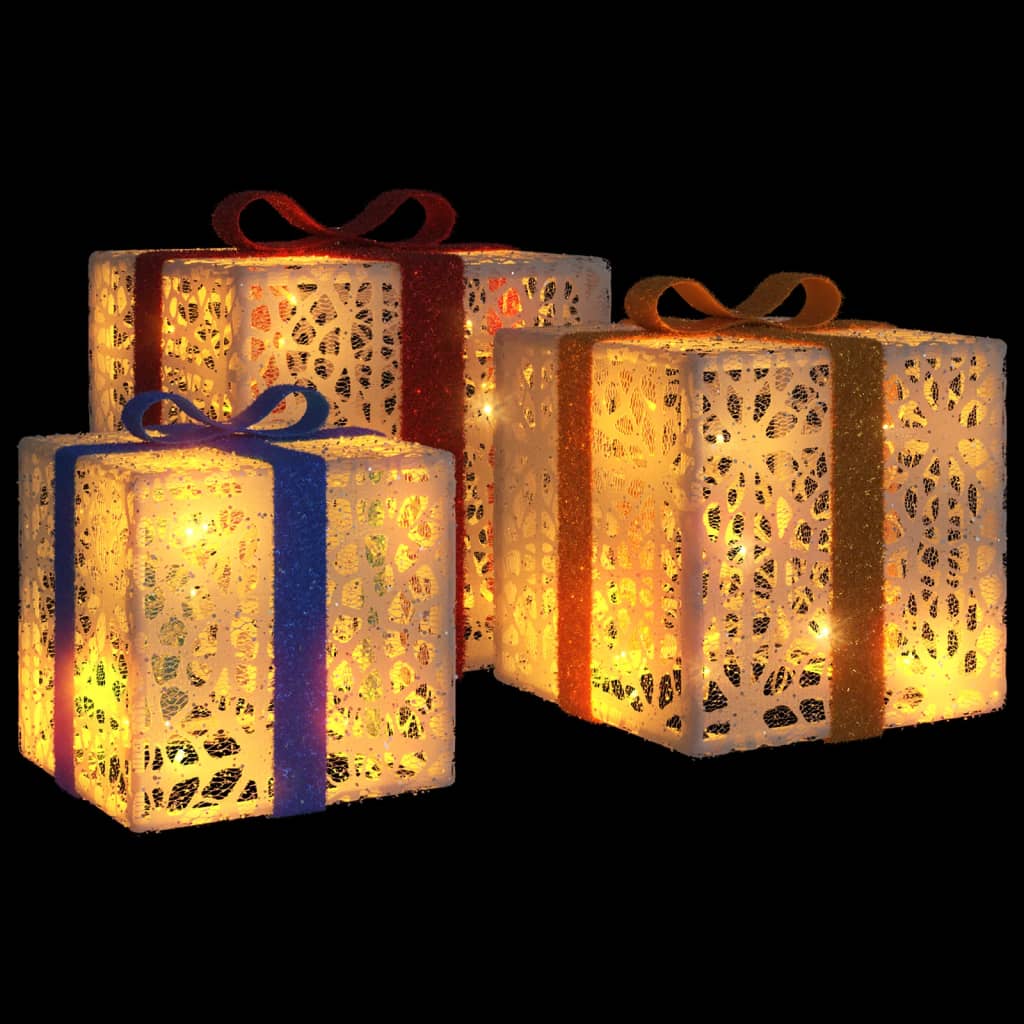 Cutii De Crăciun Iluminate, 3 Buc., 64 Led-Uri, Cald