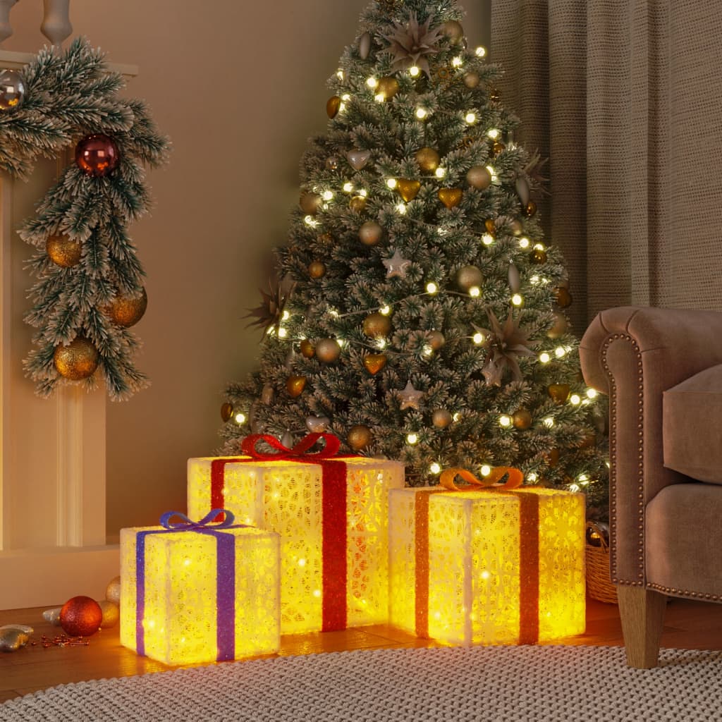 Cutii De Crăciun Iluminate, 3 Buc., 64 Led-Uri, Cald