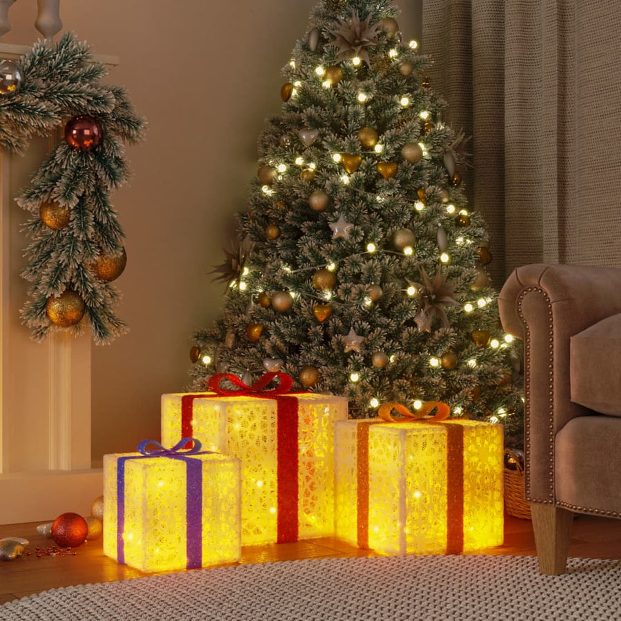 Cutii De Crăciun Iluminate, 3 Buc., 64 Led-Uri, Cald