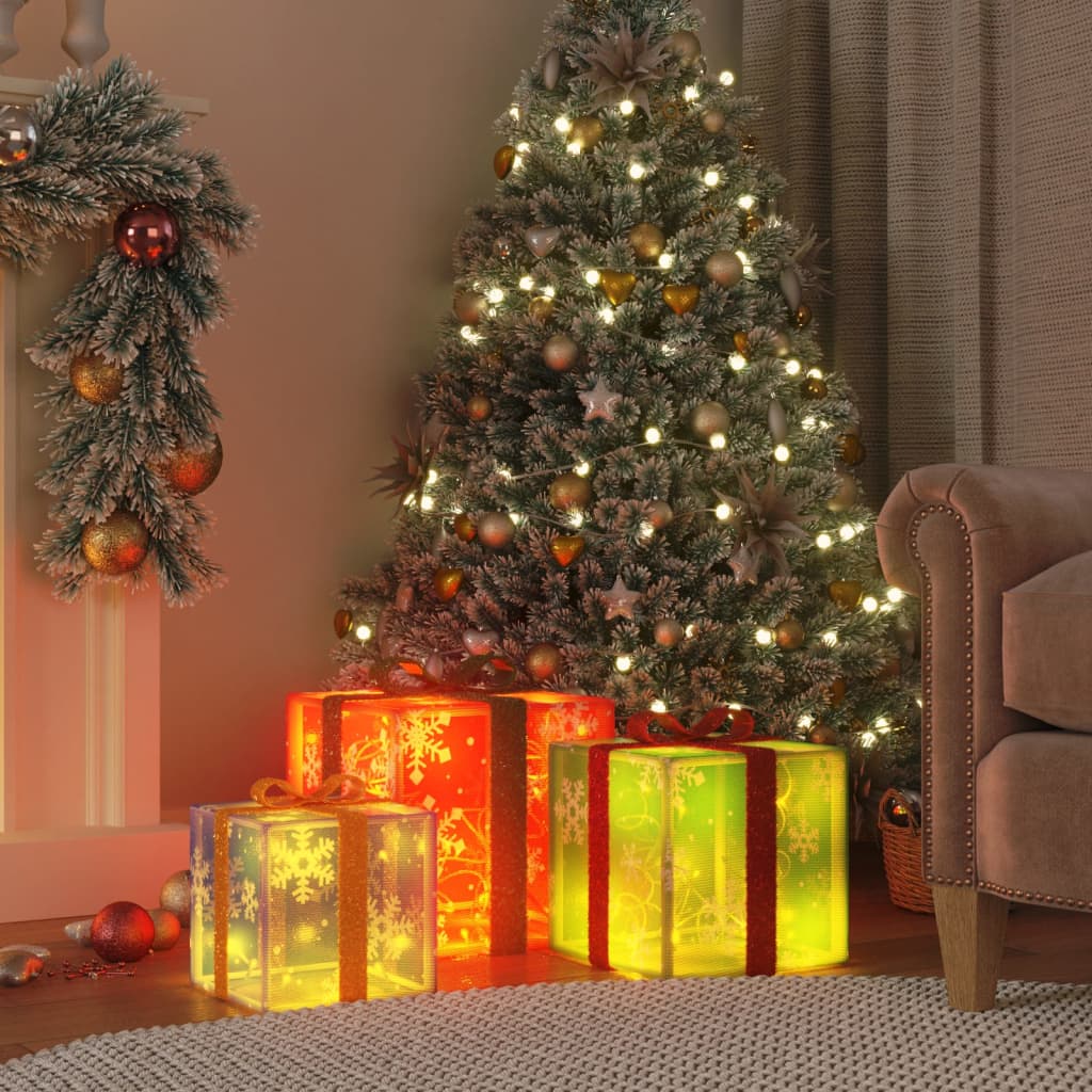 Cutii De Crăciun Iluminate, 3 Buc., 64 Led-Uri, Cald