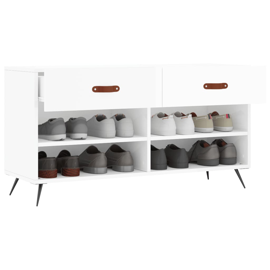 Bancheta Pantofar, Alb Extralucios, 102X35X55 Cm, Lemn Compozit