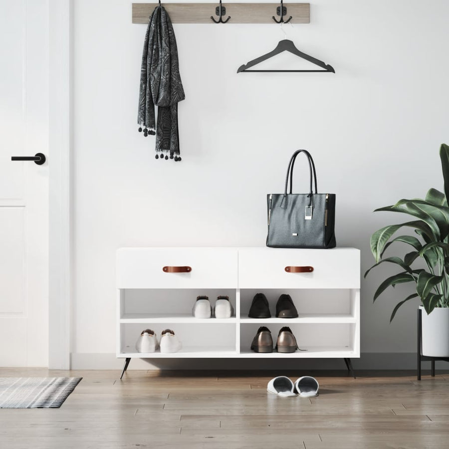 Bancheta Pantofar, Alb Extralucios, 102X35X55 Cm, Lemn Compozit