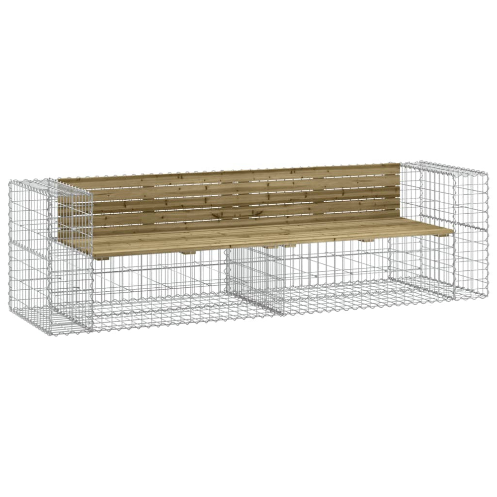 Bancă De Grădină Cu Gabion, 244X71X65,5 Cm, Lemn Pin Impregnat