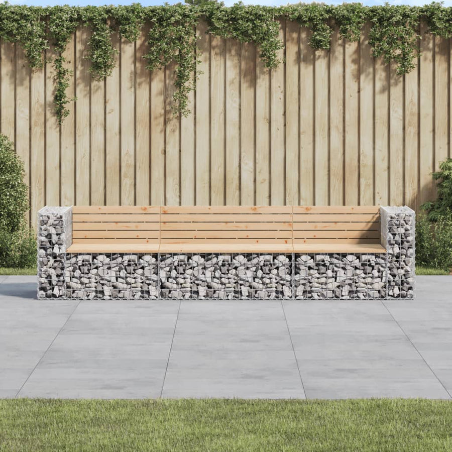 Bancă De Grădină, Design Gabion, 287X71X65,5Cm, Lemn Masiv Pin