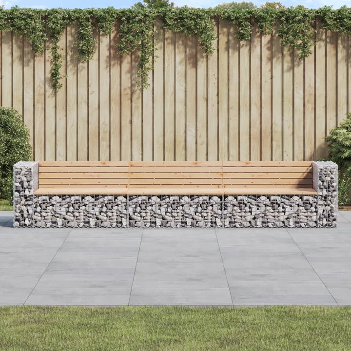 Bancă Grădină Design Gabion, 347X71X65,5 Cm, Lemn Pin Impregnat