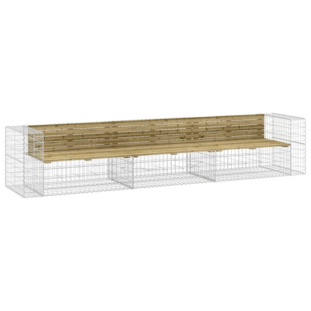 Bancă Grădină Design Gabion, 347X71X65,5 Cm, Lemn Pin Impregnat