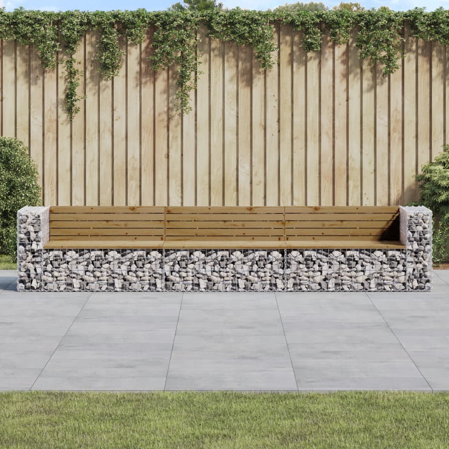 Bancă Grădină Design Gabion, 347X71X65,5 Cm, Lemn Pin Impregnat