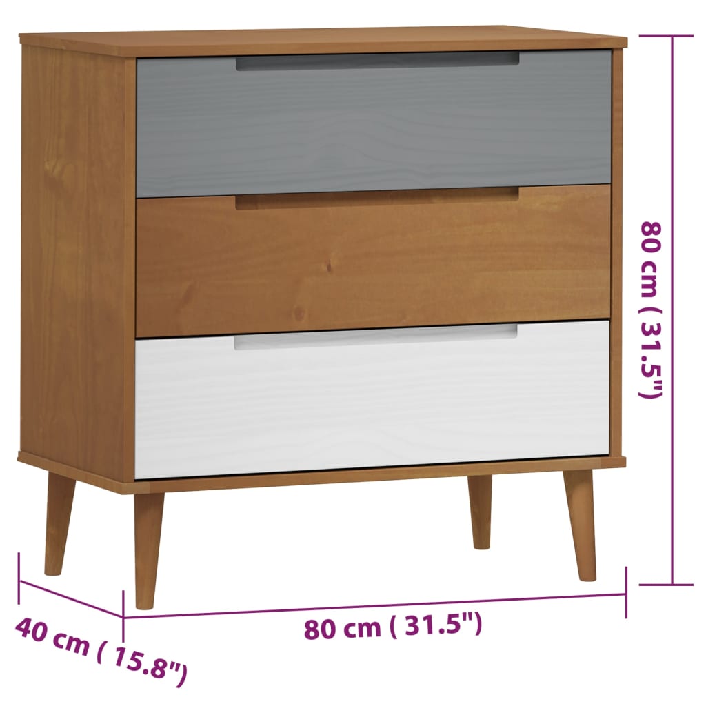 Dulap Cu Sertare „Molde” , 80X40X80 Cm, Lemn Masiv De Pin