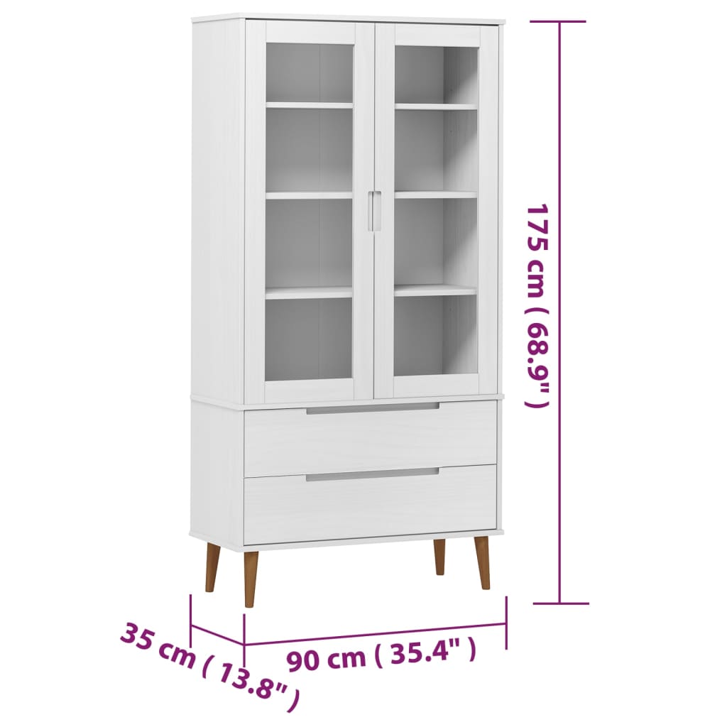 Dulap Cu Vitrină, , 90X35X175 Cm, Lemn Masiv De Pin