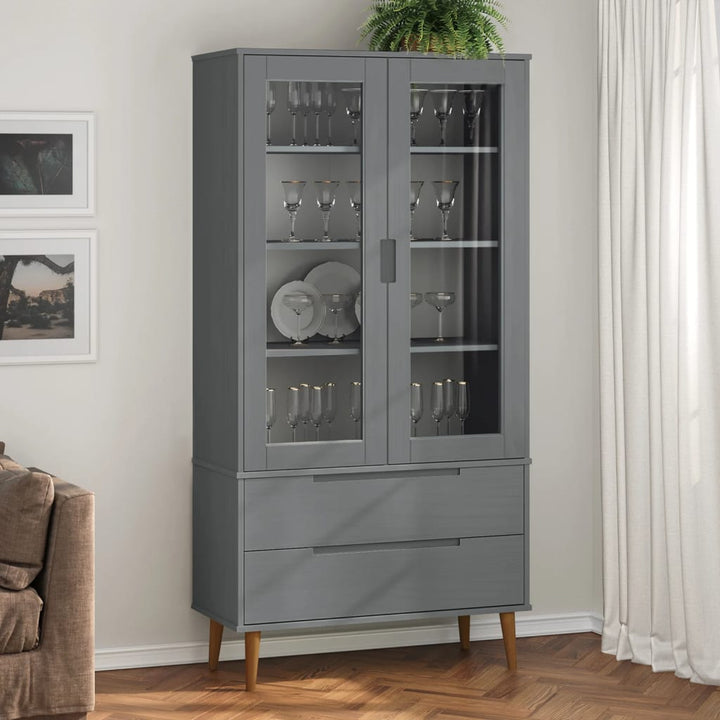 Dulap Cu Vitrină, , 90X35X175 Cm, Lemn Masiv De Pin