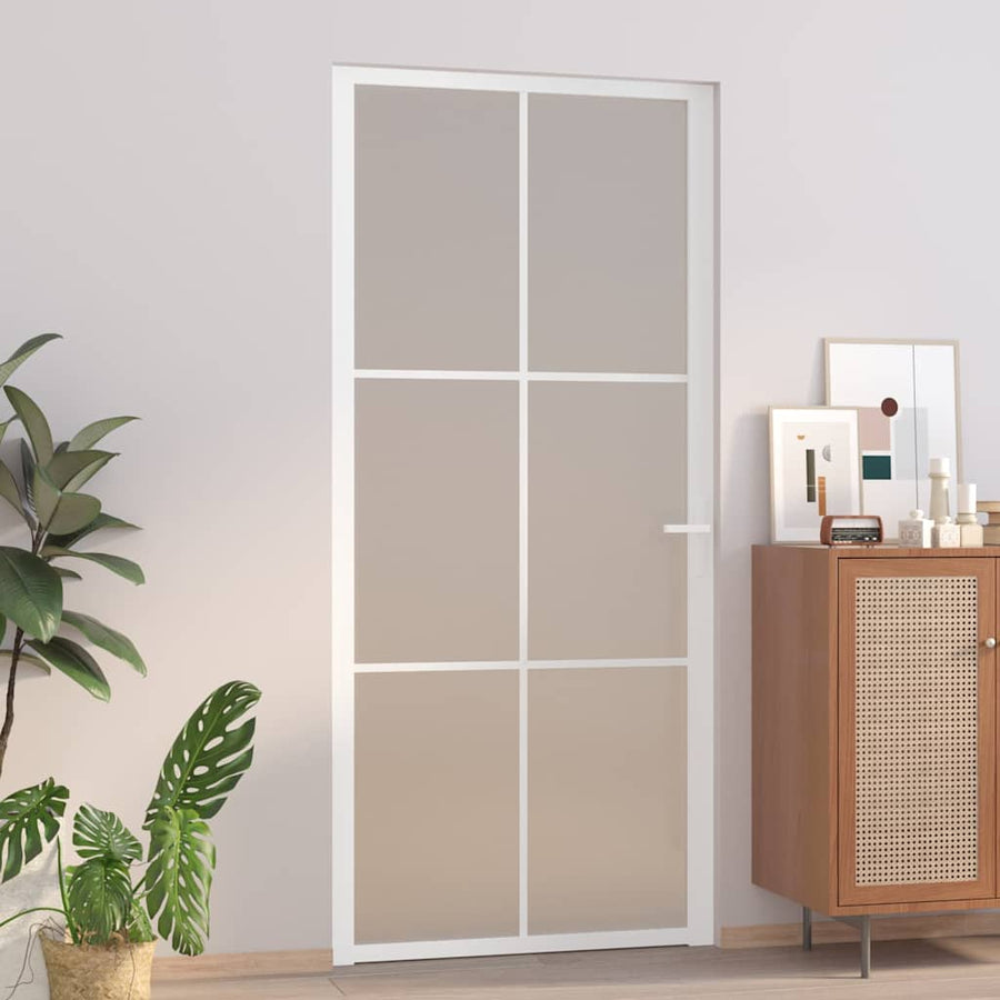 Ușă De Interior, 93X201,5 Cm, Alb, Sticlă Mată Și Aluminiu
