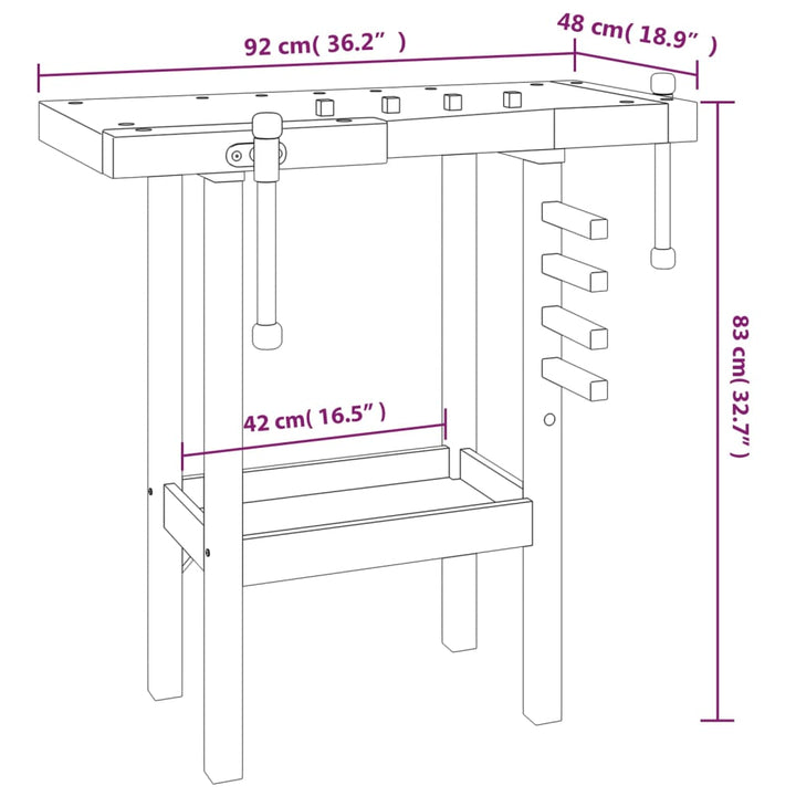 Banc De Lucru Cu Menghine, 92X48X83 Cm, Lemn Masiv De Acacia