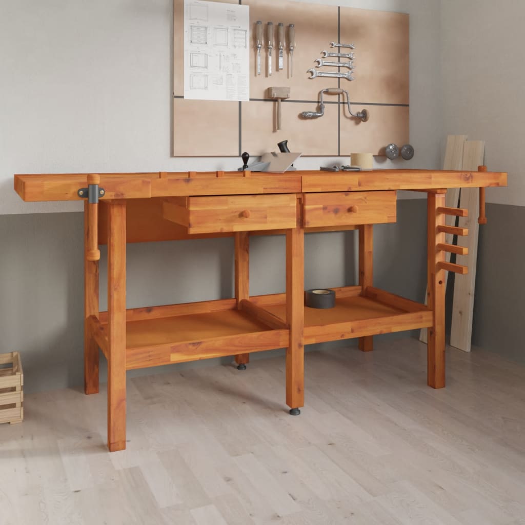 Banc De Lucru Cu Sertare Și Menghine, 192X62X83 Cm, Lemn Acacia
