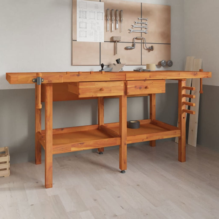 Banc De Lucru Cu Sertare Și Menghine, 192X62X83 Cm, Lemn Acacia