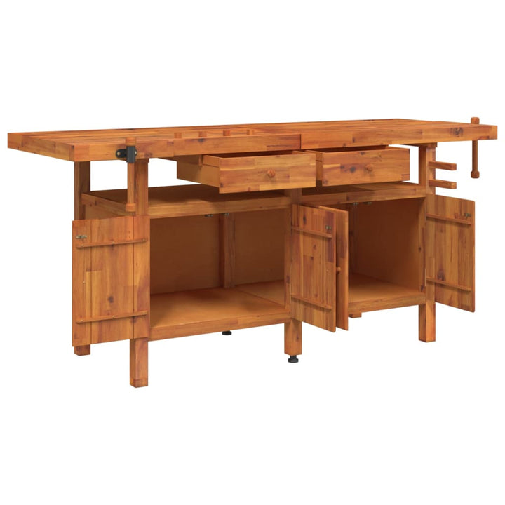 Banc De Lucru Cu Sertare Și Menghine, 192X62X83 Cm, Lemn Acacia