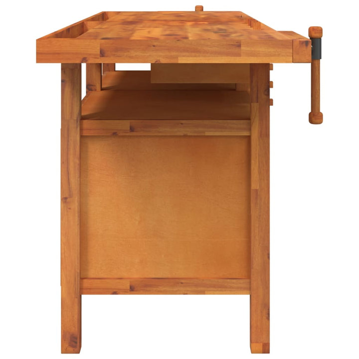 Banc De Lucru Cu Sertare Și Menghine, 192X62X83 Cm, Lemn Acacia