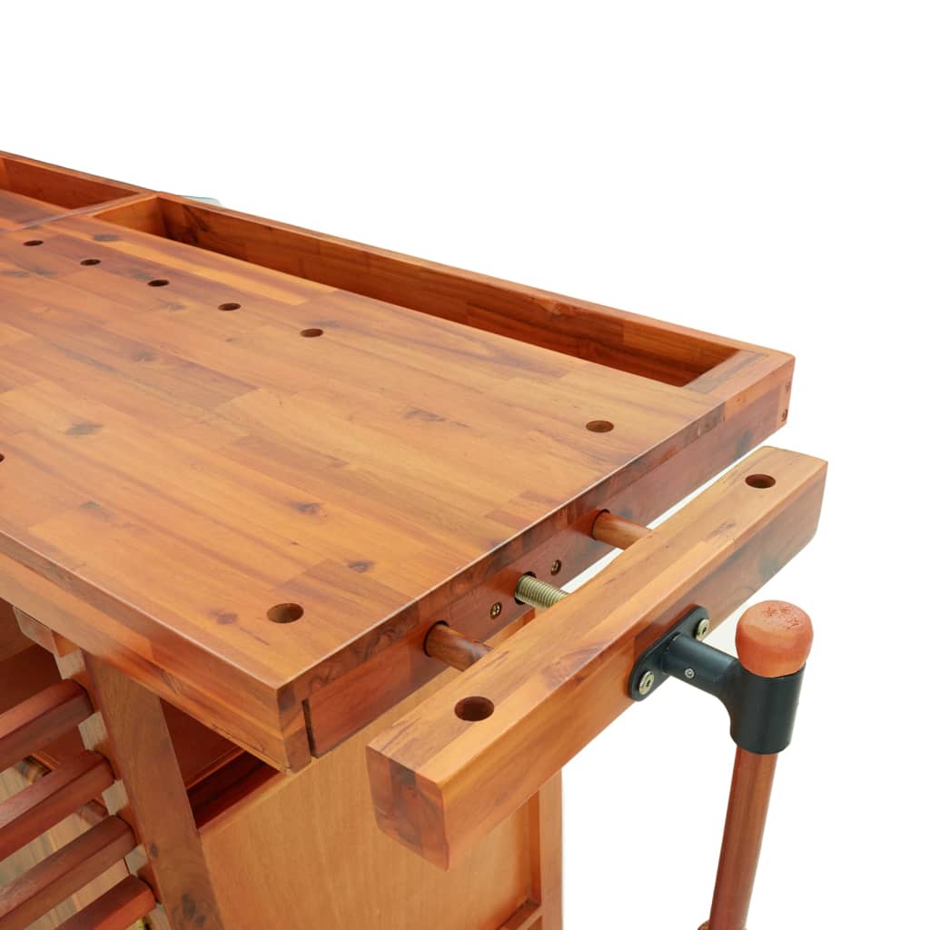 Banc De Lucru Cu Sertare Și Menghine, 192X62X83 Cm, Lemn Acacia